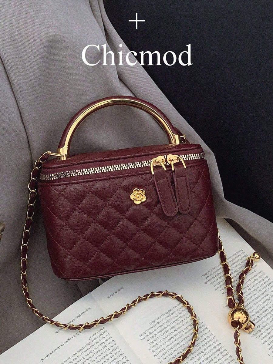 Embroidered Checkered Small Square Handheld Bag