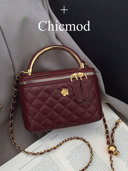 Embroidered Checkered Small Square Handheld Bag