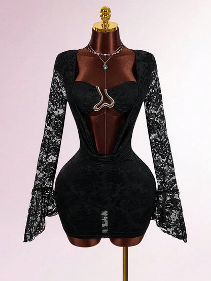 Sexy Metallic Plunging Draped Mini Dress