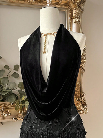 Black Sequin Halter Neck Bodycon Mini Dress