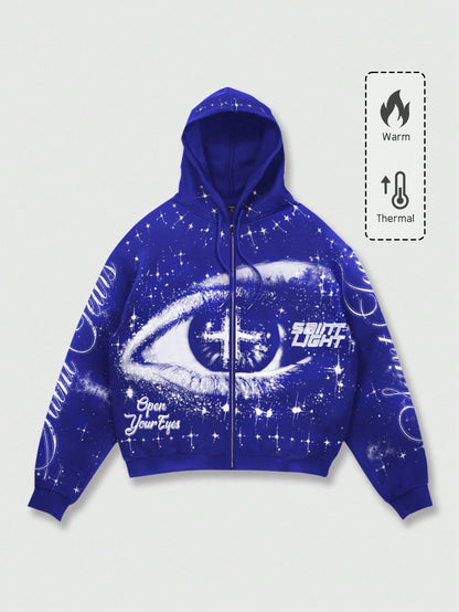 Men's Red Punk Graphic Zip-Up Y2K Streetwear Hoodie
