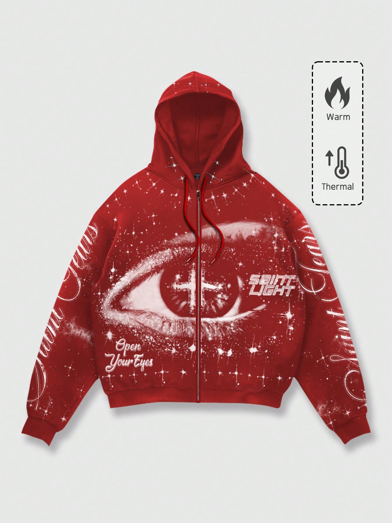 Men's Red Punk Graphic Zip-Up Y2K Streetwear Hoodie