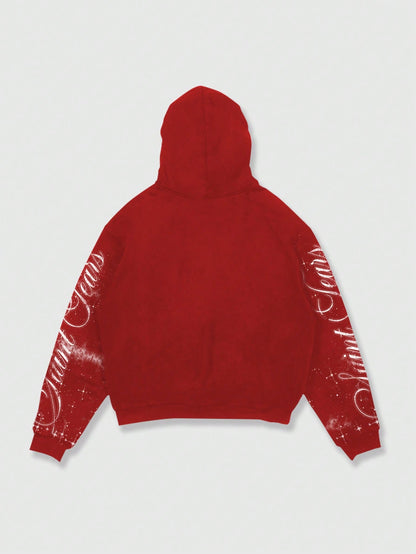 Men's Red Punk Graphic Zip-Up Y2K Streetwear Hoodie
