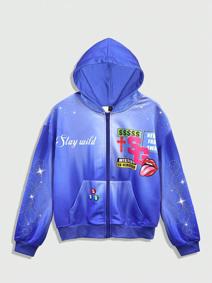 Men Streetwear Drop Shoulder Zip Hoodie