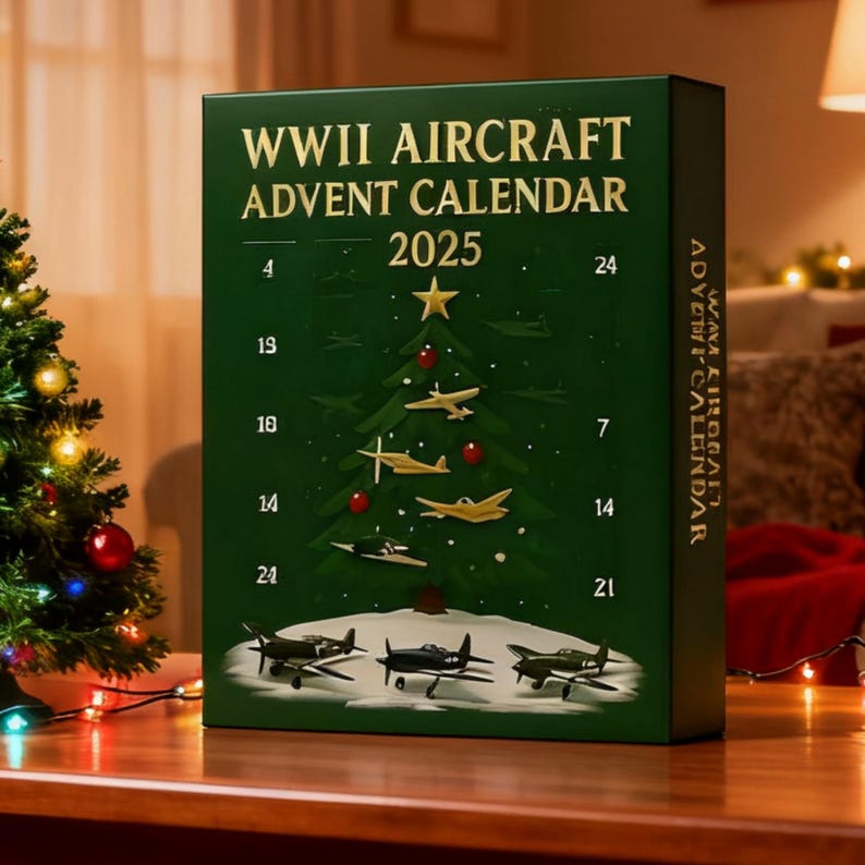 Ww2 Fighter Advent Calendar 2025 2d Acrylic Aircraft Christmas Gift
