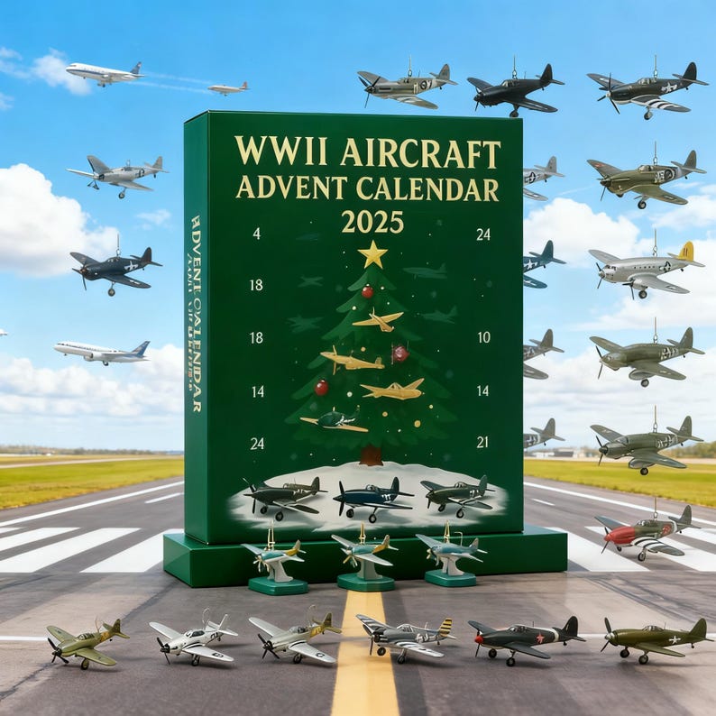 Ww2 Fighter Advent Calendar 2025 2d Acrylic Aircraft Christmas Gift