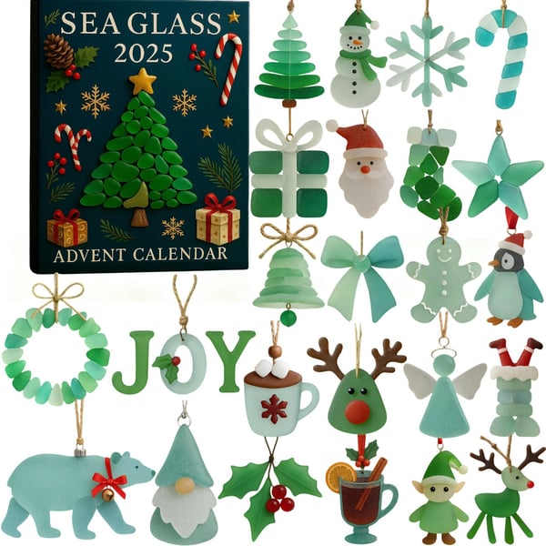 Sea Glass Christmas Advent Calendar 2025 Christmas Tree Decorations Calendar With Acrylic Christmas Ornaments Countdown Calendar