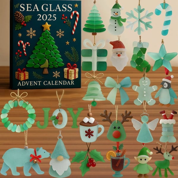 Sea Glass Christmas Advent Calendar 2025 Christmas Tree Decorations Calendar With Acrylic Christmas Ornaments Countdown Calendar