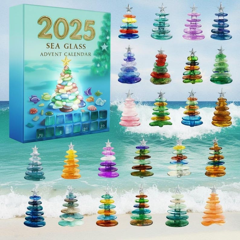 Sea Glass Christmas Tree Advent Calendar Box With Arcylic Ornaments Sea Glass Christmas Box Gift Christmas Countdown Box Christmas 2025