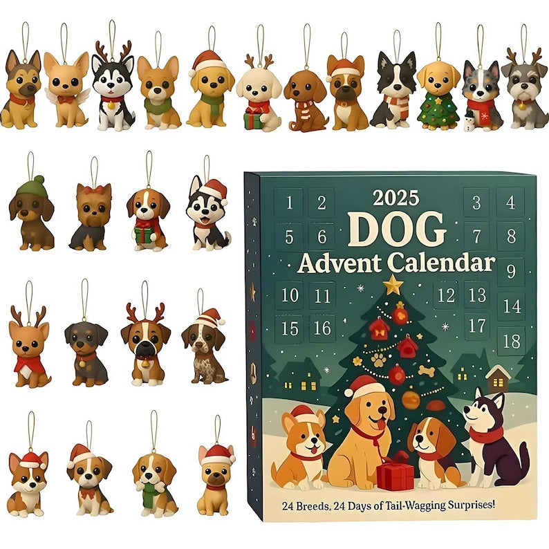 Dog Breed Advent Calendar 2025 24 Day Dog Figurines  Vintage Christmas Ornament Countdown