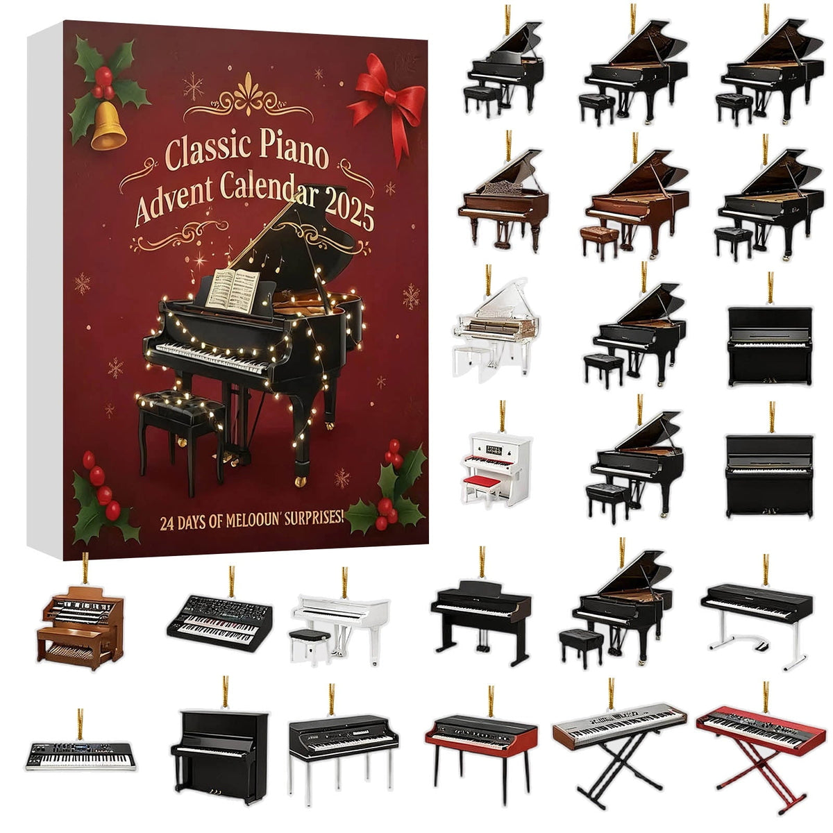 Classic Piano Ornaments 24 Day Christmas 2025 Music  Joy Advent Calendar With Guitar Grand Piano Violin Saxophone Music Instruments
