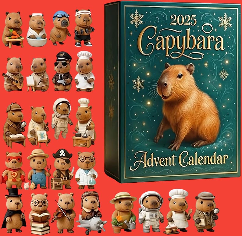 Capybara Advent Calendar 2025 24 Day Holiday Countdown Box Cute Collectible Figures Festive Gift Idea