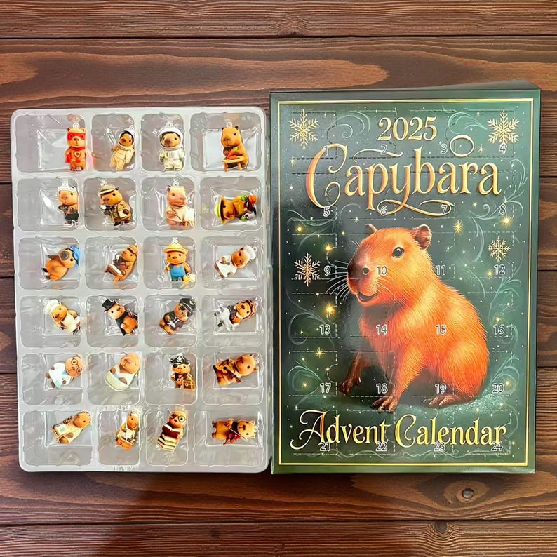 Capybara Advent Calendar 2025 24 Day Holiday Countdown Box Cute Collectible Figures Festive Gift Idea