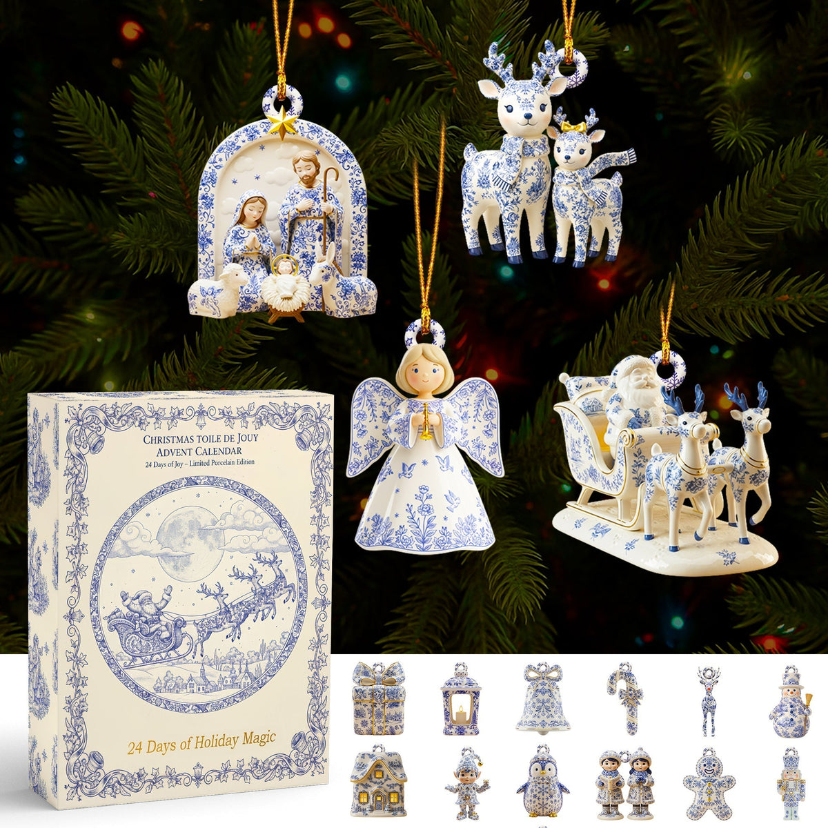 Toile De Jouy Advent Calenda Christmas Holiday Advent Calendar Classic Advent Calendar Blind Box Christmas Gifts