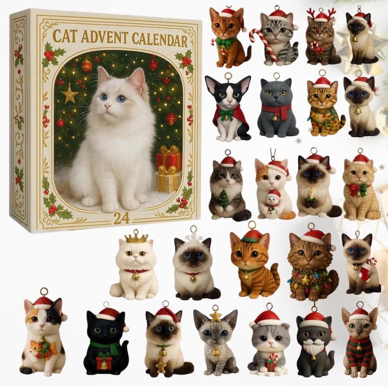 Cat Advent Calendar 2025 24 Days Of Christmas Countdown With Mini Cat Figurines Cute Holiday Gift For Cat Lovers Cat Mom Cat Dad