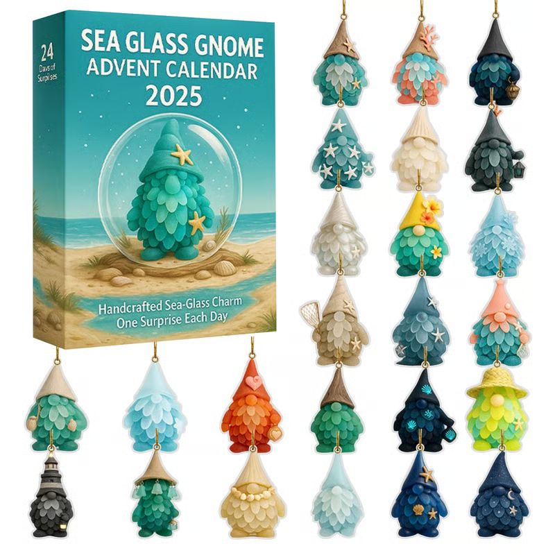 Sea Glass Gnome Advent Calendar 2025 24 Day Gnome Xmas Figurines  Vintage Christmas Ornament Countdown With Acrylic Ornaments