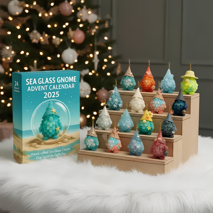Sea Glass Gnome Advent Calendar 2025 24 Day Gnome Xmas Figurines  Vintage Christmas Ornament Countdown With Acrylic Ornaments