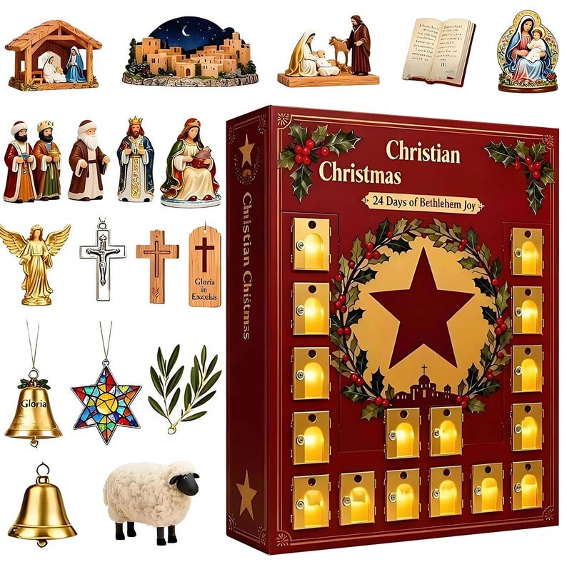 Christian Advent Calendar 2025 24 Day Christian Figurines  Vintage Christmas Ornament Countdown