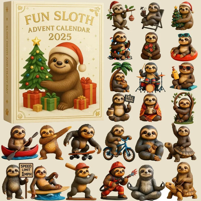 Christmas Calendar Advent 2025 Sloth Ornaments Set 2d Acrylic Christmas