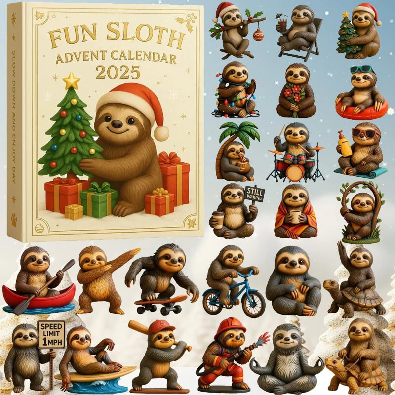 Christmas Calendar Advent 2025 Sloth Ornaments Set 2d Acrylic Christmas