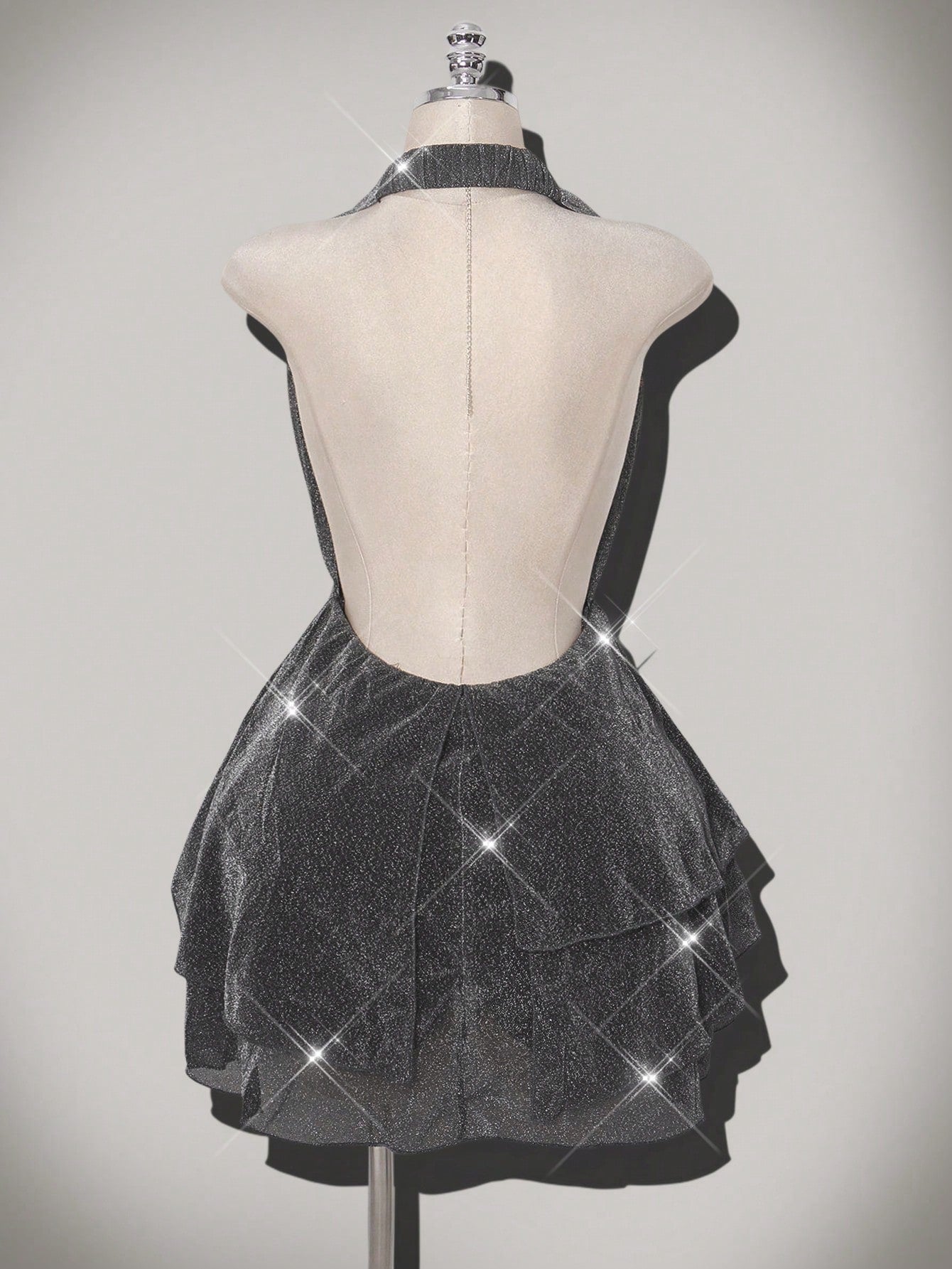 Plus Size Glitter Star Deep V-Neck Asymmetrical Dress