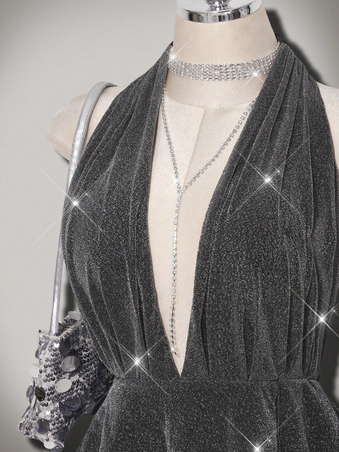 Plus Size Glitter Star Deep V-Neck Asymmetrical Dress
