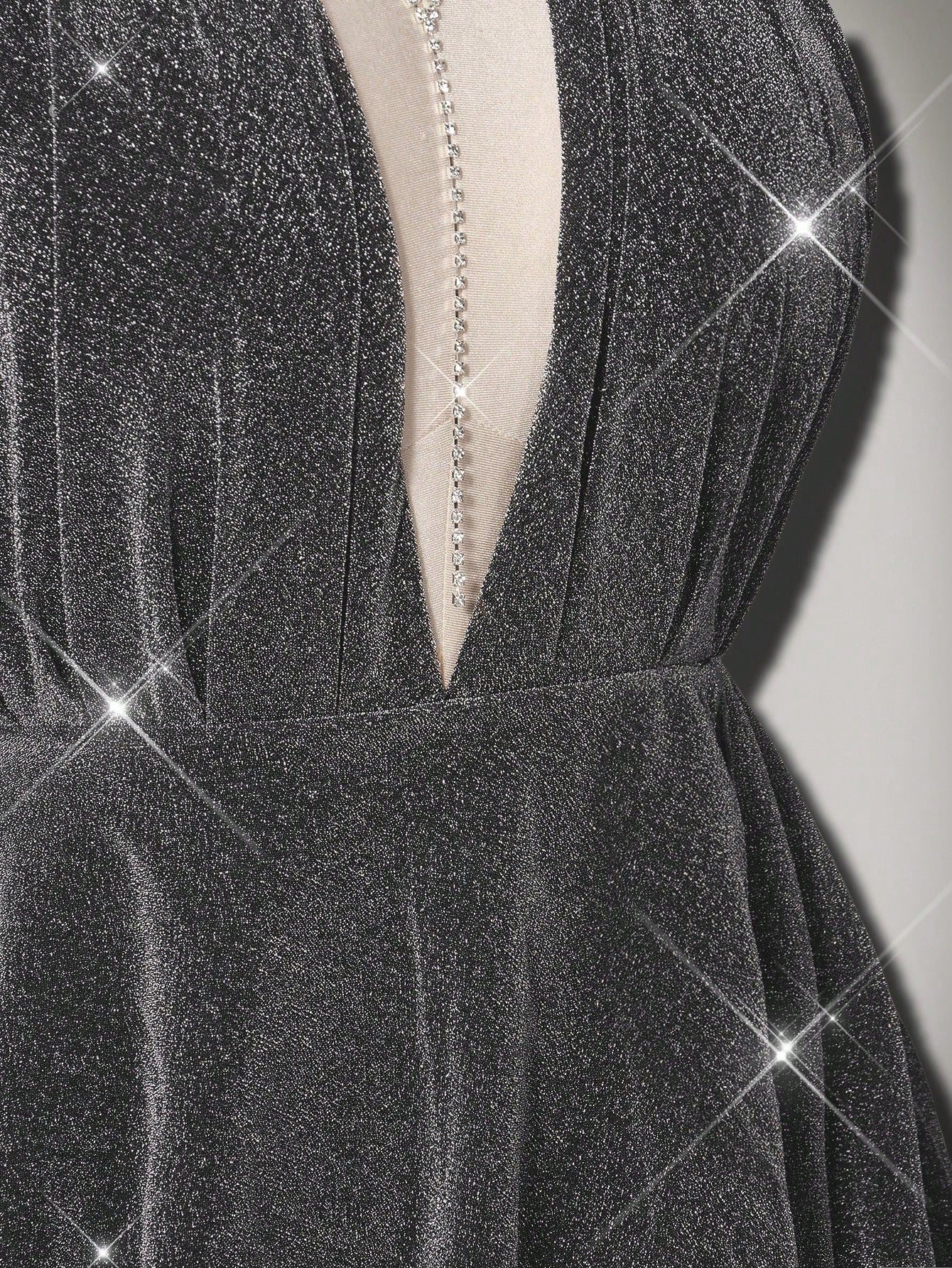 Plus Size Glitter Star Deep V-Neck Asymmetrical Dress