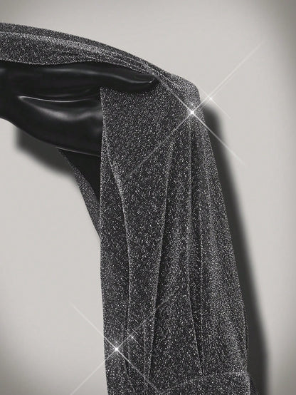 Plus Size Glitter Star Deep V-Neck Asymmetrical Dress