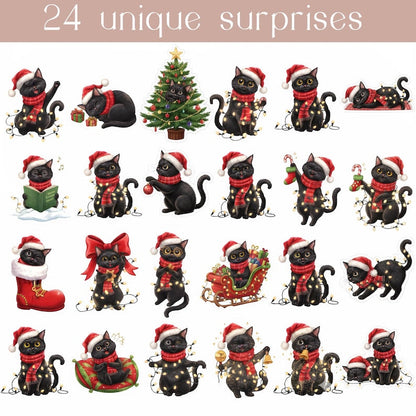 Christmas Black Cat Magic Advent Calendar 2025, 24 Days Blind Box, Cute Cat Christmas Gift, Holiday Countdown for Cat Lovers