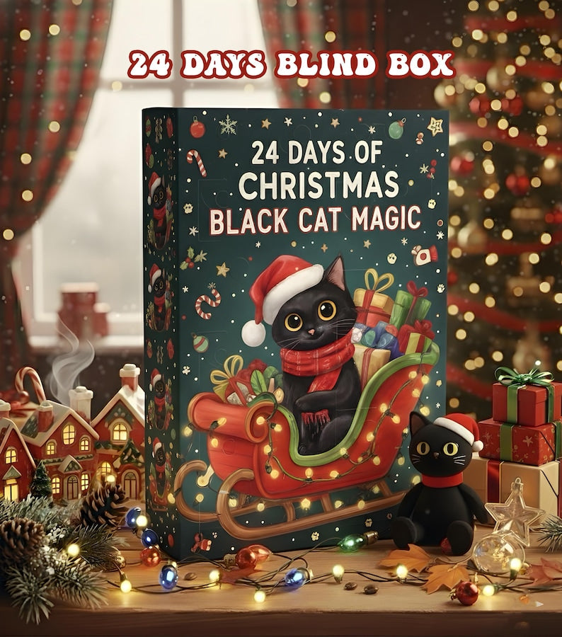 Christmas Black Cat Magic Advent Calendar 2025, 24 Days Blind Box, Cute Cat Christmas Gift, Holiday Countdown for Cat Lovers