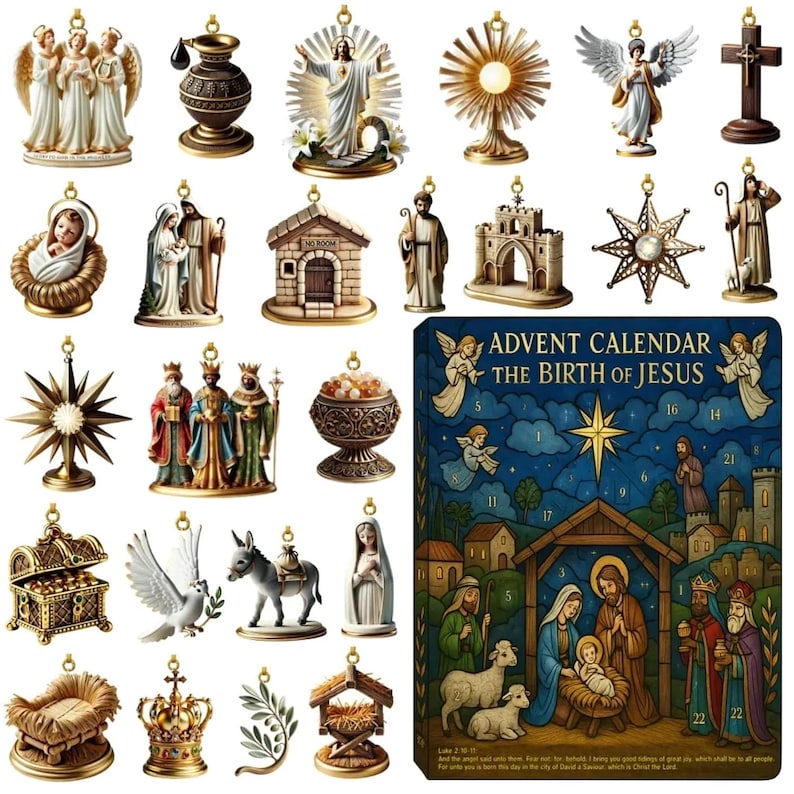The Birth Of Jesus Advent Calendar 2025, 24 Day Nativity Scene Figurines : Vintage Christmas Ornament Countdown