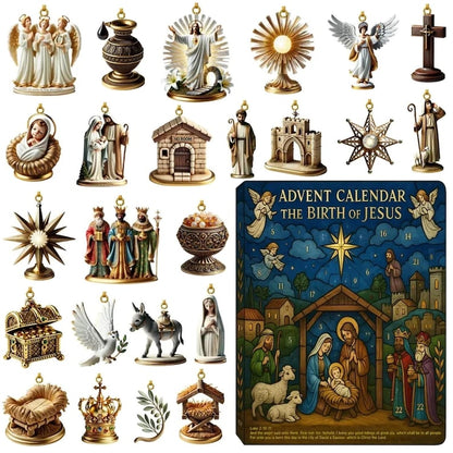 The Birth Of Jesus Advent Calendar 2025, 24 Day Nativity Scene Figurines : Vintage Christmas Ornament Countdown