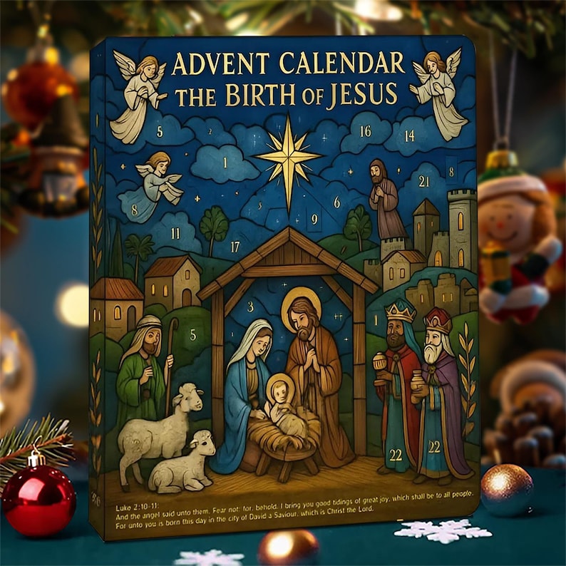 The Birth Of Jesus Advent Calendar 2025, 24 Day Nativity Scene Figurines : Vintage Christmas Ornament Countdown