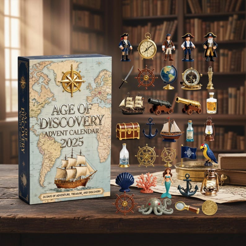 2025 AGE OF DISCOVERY Advent Calendar: 24 Assorted Mini Nautical and Exploration Figurines