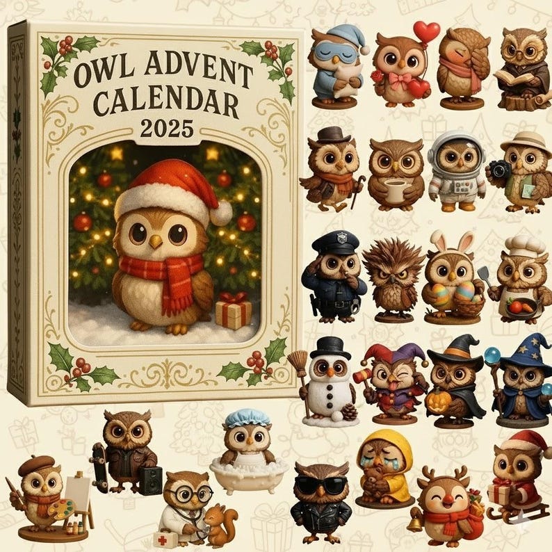 Owl Advent Calendar 2025 24 Christmas Countdown Cute Animal Ornament Christmas Home Decor