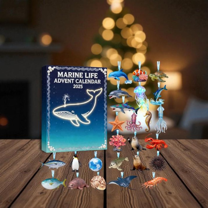 Marine Life Advent Calendar 2025 24 Day Ocean Lover Countdown Box Sea Animal Acrylic Gift Christmas Advent Calendar For Nature Lovers