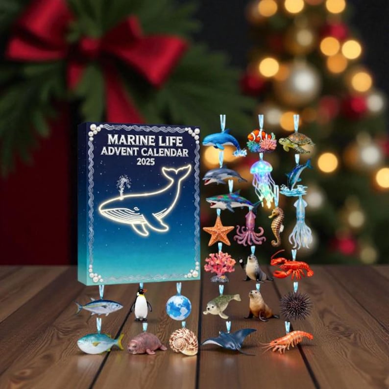 Marine Life Advent Calendar 2025 24 Day Ocean Lover Countdown Box Sea Animal Acrylic Gift Christmas Advent Calendar For Nature Lovers
