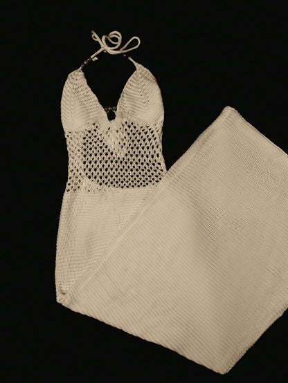 Apricot Halter Neck Backless Knit Mini Dress