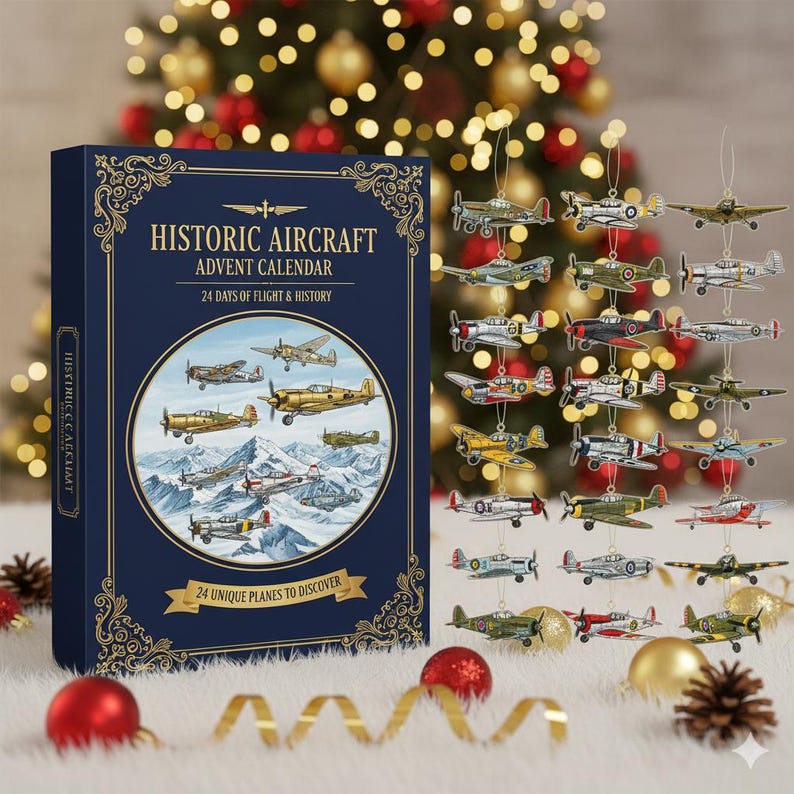 Historic Aircraft Advent Calendar 24 Mini Plane Ornaments Aviation Gift For Pilot 2025 Adult Advent Calendar History Buff Gift