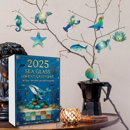 Sea Glass Advent Calendar 2025 Beach Lovers Ocean Lovers Gift Christmas Countdown With Ocean Ornaments Holiday Decor  Unique Xmas Gift
