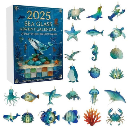Sea Glass Advent Calendar 2025 Beach Lovers Ocean Lovers Gift Christmas Countdown With Ocean Ornaments Holiday Decor  Unique Xmas Gift
