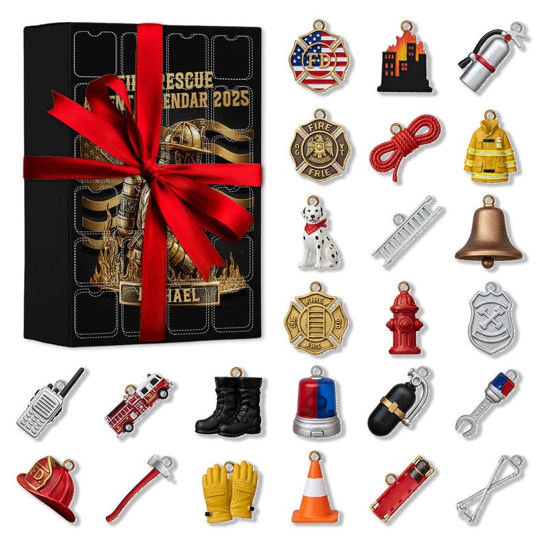 Personalized Fireman Rescue Advent Calendar Gift For Fireman Loves Acrylic Blind Box Countdown Calendar With Ornaments Christmas Gift Ideas