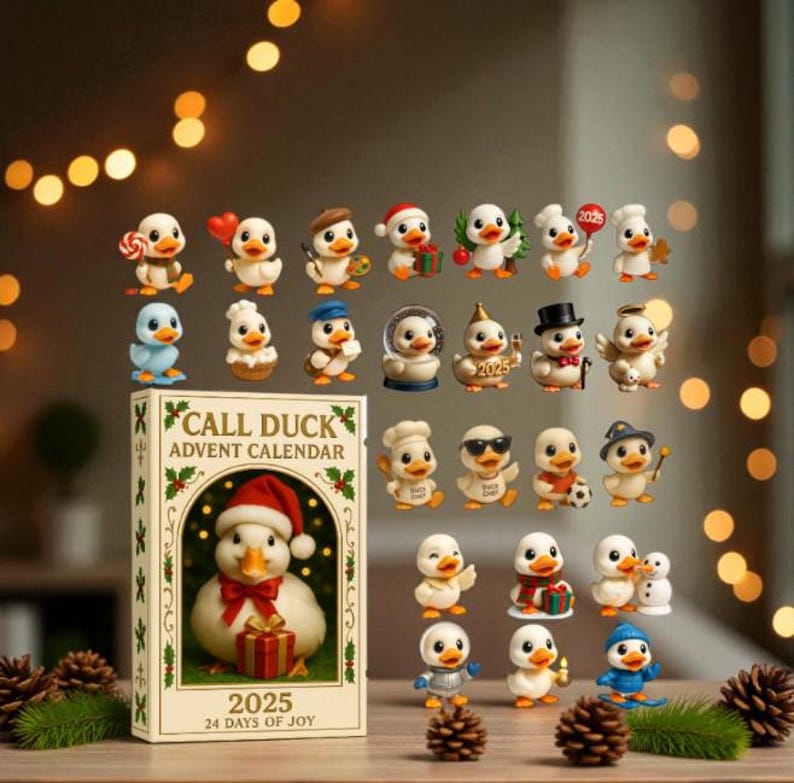 Call Duck Advent Calendar 2025 24 Day Acrylic Ornament Box Cute Duck Christmas Countdown Gift Holiday Decor For Animal Lovers