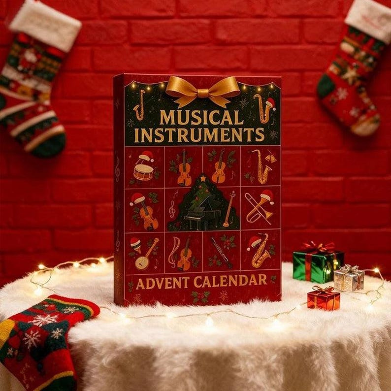 Musical Instruments Advent Calendar, Festive Tree Hanging Acrylic Holiday Decoration, Unique Musical Holiday, Christmas Countdown Calendar