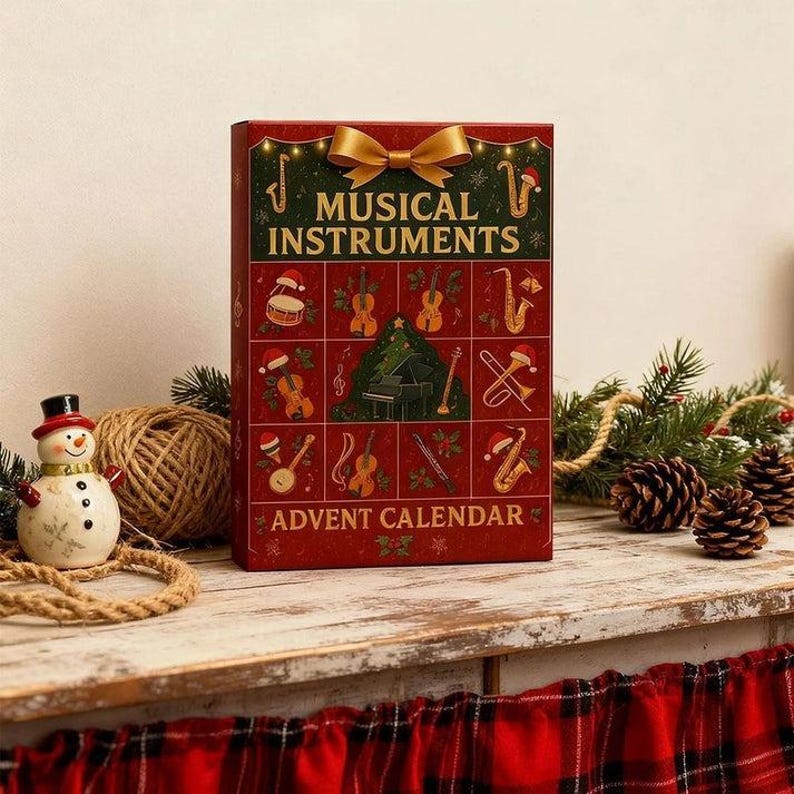 Musical Instruments Advent Calendar, Festive Tree Hanging Acrylic Holiday Decoration, Unique Musical Holiday, Christmas Countdown Calendar
