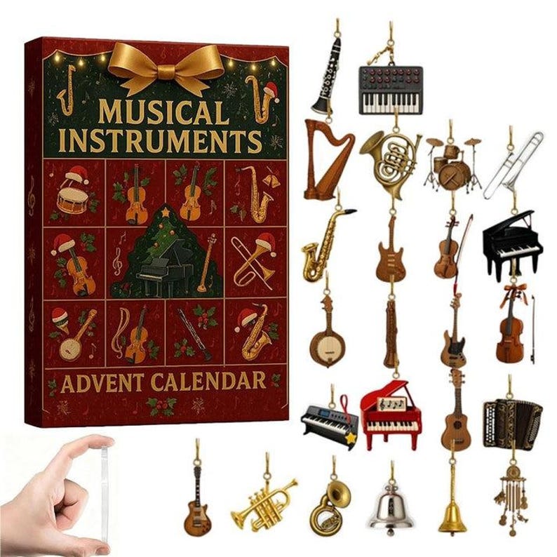 Musical Instruments Advent Calendar, Festive Tree Hanging Acrylic Holiday Decoration, Unique Musical Holiday, Christmas Countdown Calendar