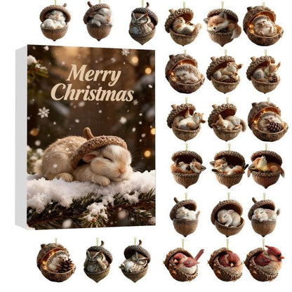 Forest Animal Acorn Advent Calendar, ,Christmas Cone Animal Hanging Ornament Gift, Gift For Nature Lovers, Christmas Countdown Calendar