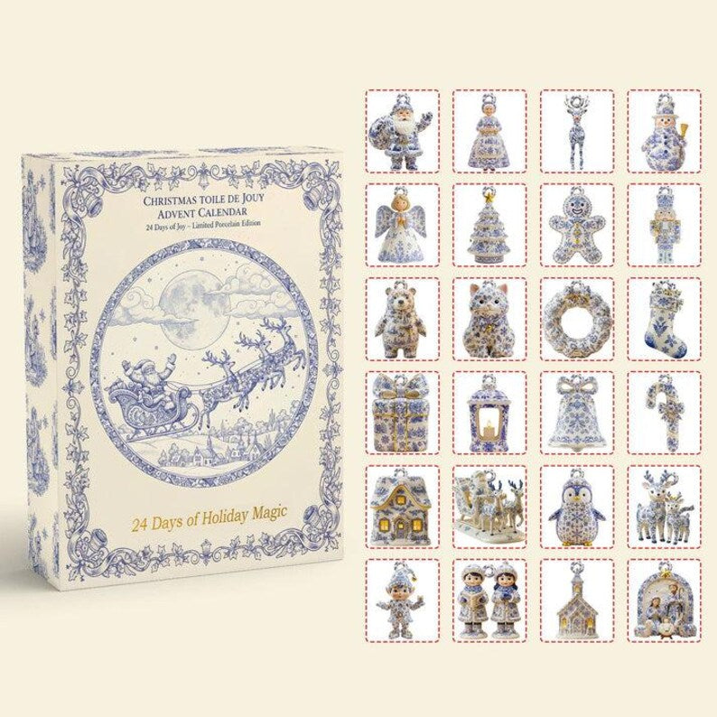 Christmas Toile De Jouy Christian Advent Calendar, Gift For Jesus Lover, Faith Based, Christian Home Decor, Christmas Countdown Calendar