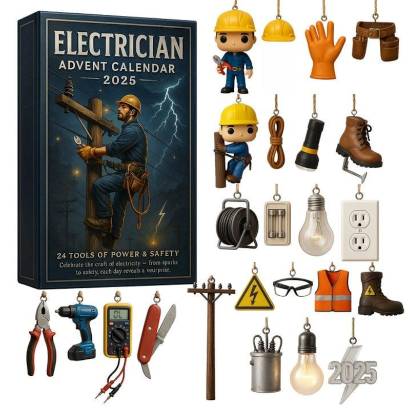 Electrician Advent Calendar, Ectrician Christmas Ornament, Gift for Electrician, Countdown Calendar, Lineman Gift, Gift For Him Husband