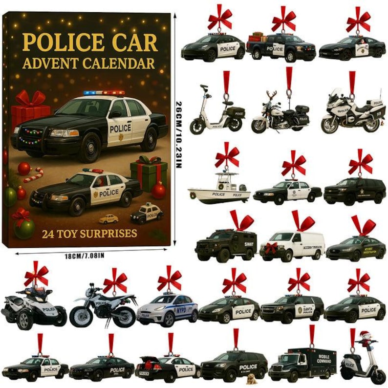 Police Car Advent Calendar, Law Enforcement Gift for Him Husband, Gift for Police Officer, First Responder, Chirstmas Countdown Calendar